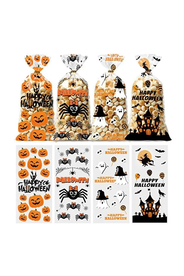 100 Adet 12x27cm Opp Jelatin Baskılı Poşet Torba Halloween Cadılar Bayramı - 1