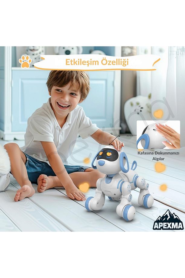 Uzaktan Kumandalı Şarjlı Sesli ve Işıklı Dokunma Algılama Programlama Özellikli Sevimli Robot Köpek - 5