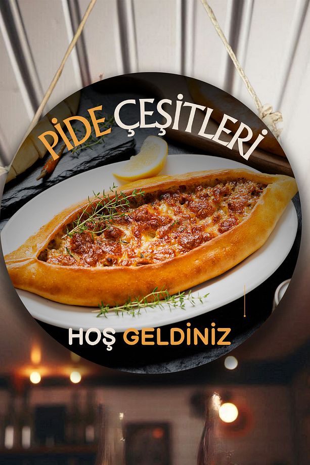 Pide Salonu için Tek Taraflı Hoş Geldiniz Karşılama Tabelası, Pide Dükkan Kapı Duvar Tablo Pano Süs - 4