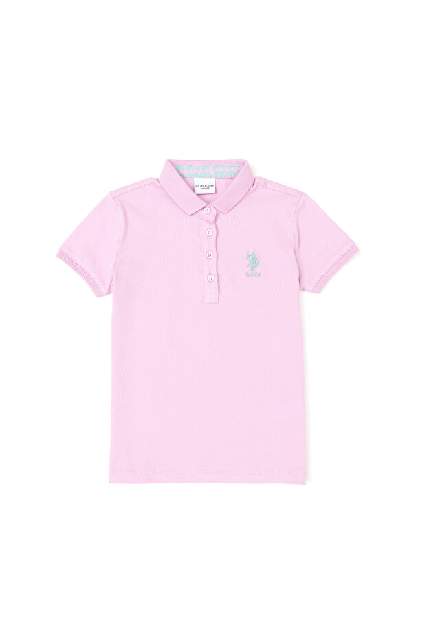 Girl's Pink Polo Neck Basic T-Shirt 50283286 -Vr041