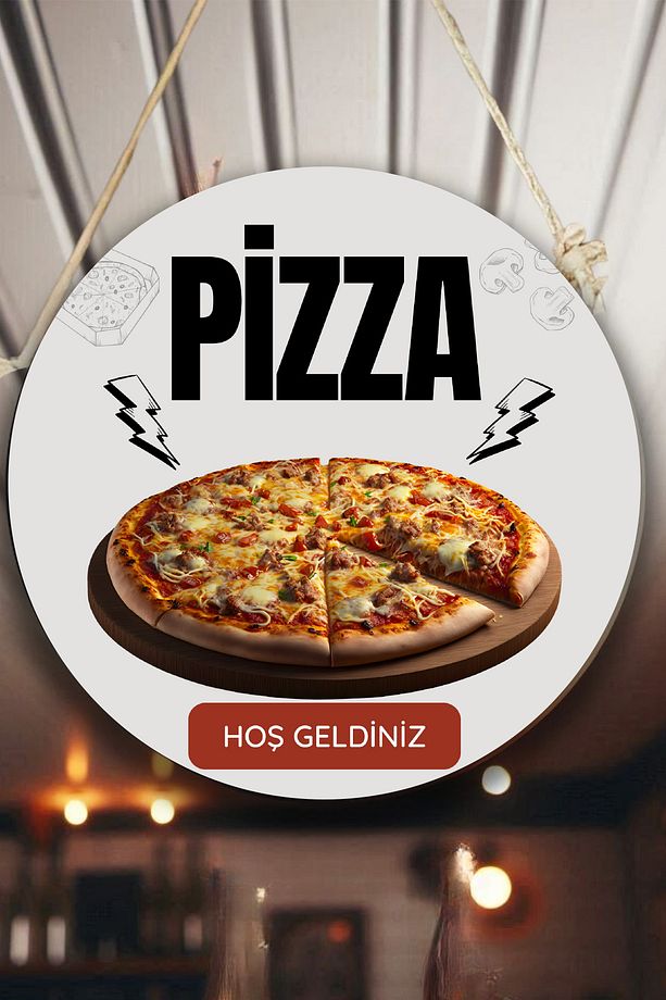 Pizza Salonu için Tek Taraflı Hoş Geldiniz Tabelası, Pizza Dükkan Kapı Duvar Tablo Pano Süs Dekor - 4