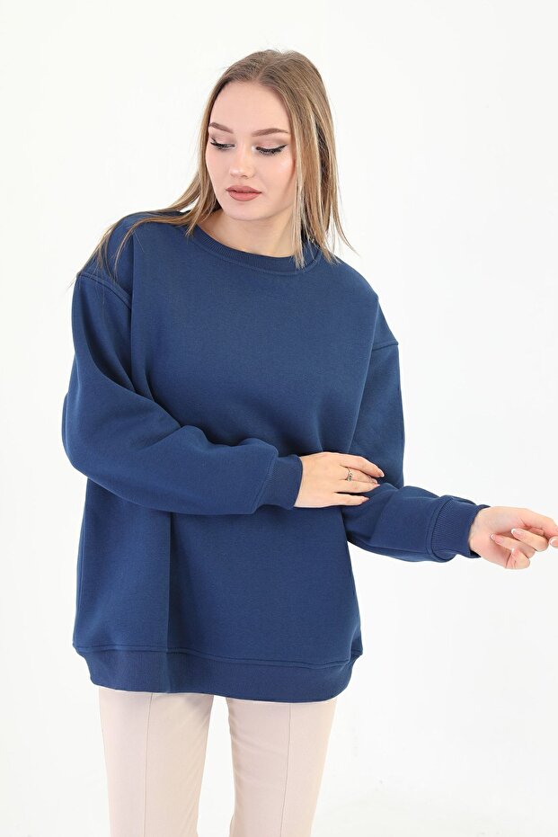 Bisiklet Yaka Oversize Sweetshirt - 1