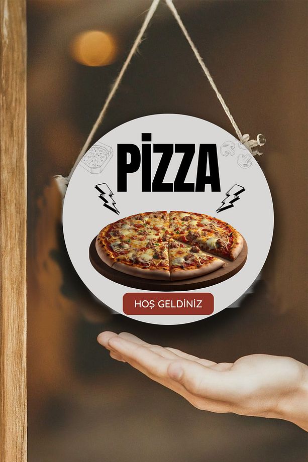 Pizza Salonu için Tek Taraflı Hoş Geldiniz Tabelası, Pizza Dükkan Kapı Duvar Tablo Pano Süs Dekor - 1