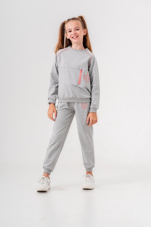Enjoy the Now Floral Printed Garni Zipper Detailed Ribbed Girls' Top and Bottom Tracksuit Set
