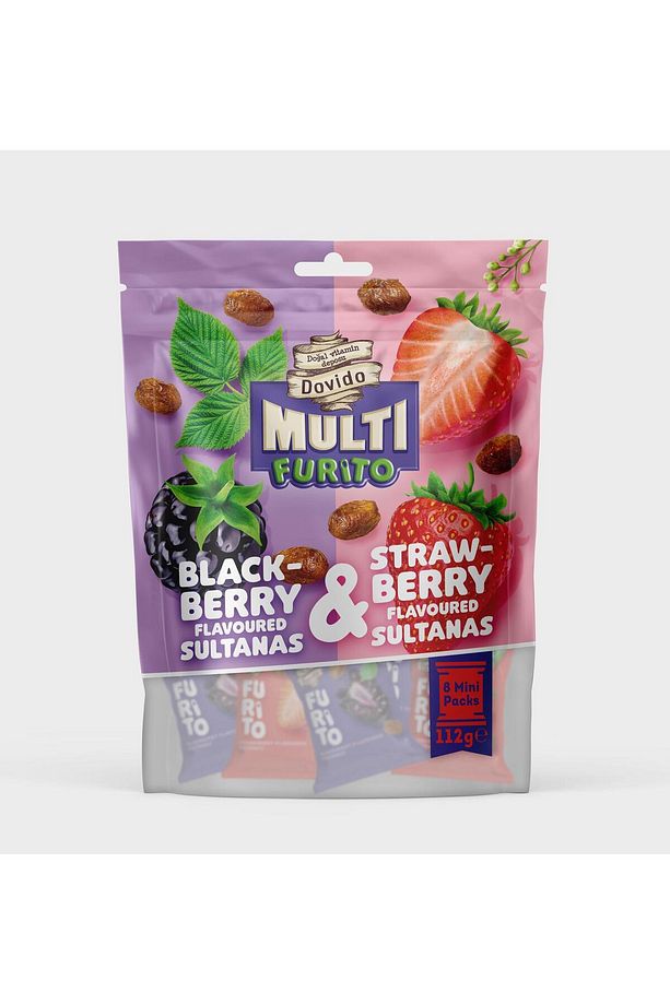 Multi Furito Doğal Çilek&Böğürtlen Aromalı Kuru Üzüm- 112 gr. (8 adet * 14gr.) - 1