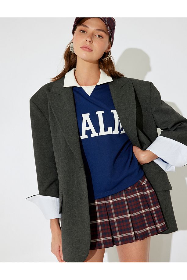 X Inji - Oversize Düğmeli Vatkalı Cep Detaylı Blazer Shacket - 1