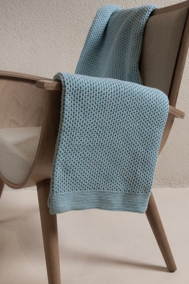Miel Blue Single Tv Blanket with Pompom Edge 130X170 37122