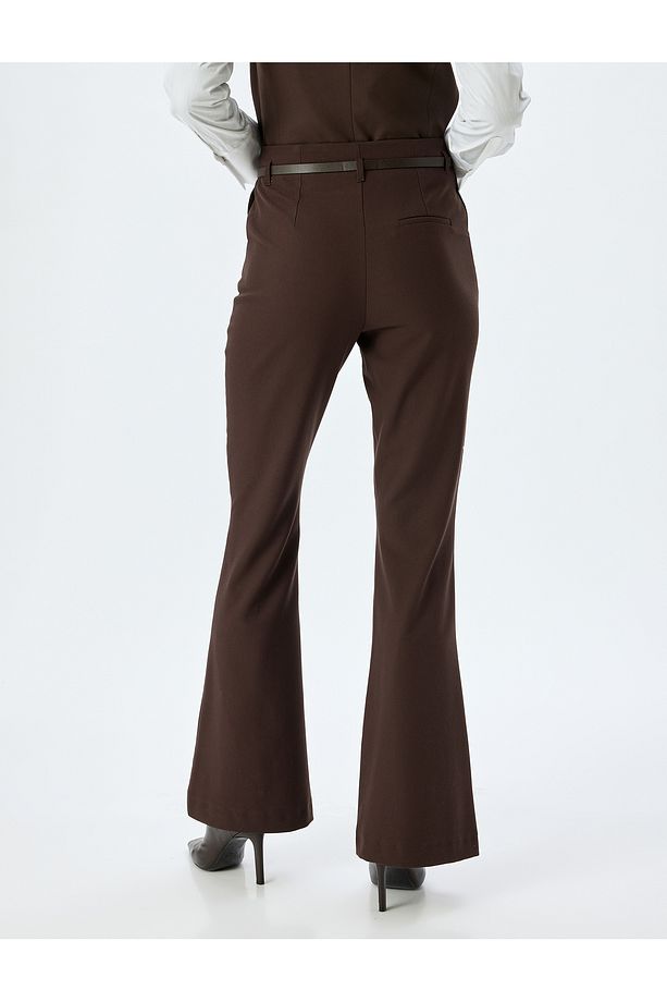 Slim Fit Cepli Kemerli İspanyol Paça Kumaş Pantolon - 4