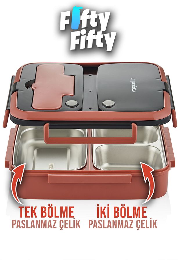 Lunch Box 1000 ML Tek Kat 3 Bölmeli Metal Kaşıklı Yeni Nesil Sefer Tası-FFLBOX10164 - 2