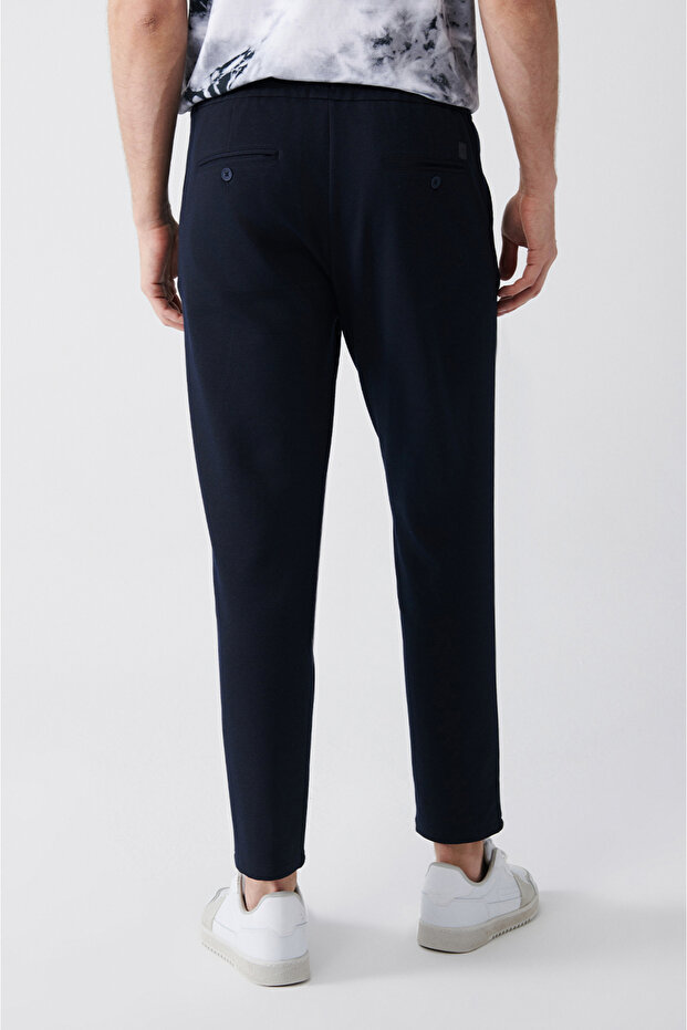 Erkek Lacivert Yandan Cepli Bağcıklı Jogger Relaxed Fit Pantolon B003005 - 4