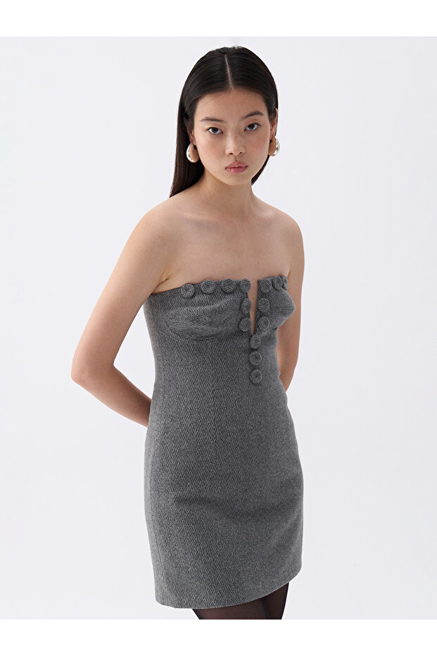 Straplez Mini Elbise - 4