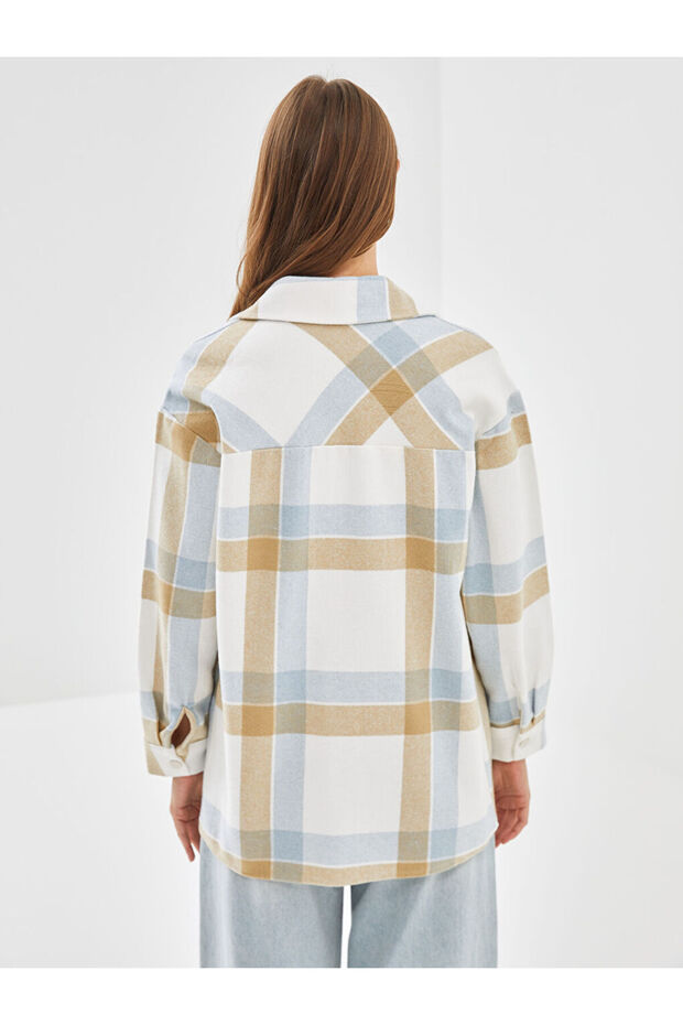 LCW Modest Açık Mavi Ekoseli Ekose Oversize Kadın Gömlek Tunik - 4