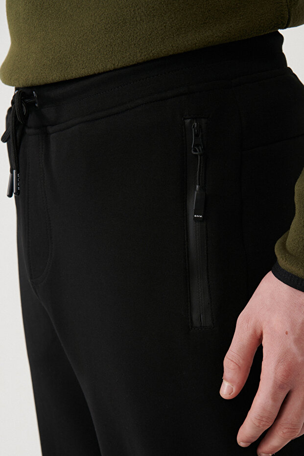 Erkek Siyah Beli Lastikli Bağcıklı Bi-Stretch Regular Fit Eşofman Altı B003400 - 7