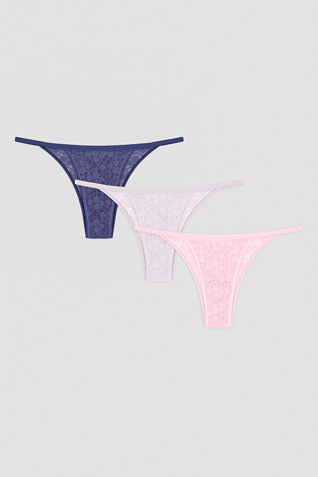 Lilac Lace Lace 3-Piece Brazilian Panties