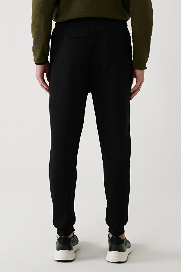 Erkek Siyah Beli Lastikli Bağcıklı Bi-Stretch Regular Fit Eşofman Altı B003400 - 5