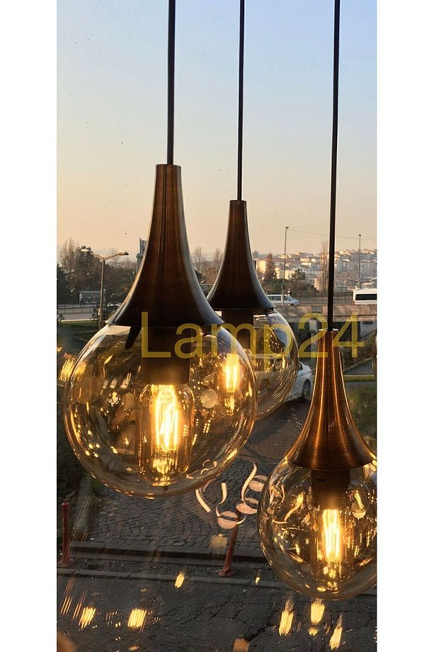 Rosa 3'lü Bal Glop Camlı Modern Avize - Eskitme Aksesuarlı - Salon Avizesi - Oturma Odası Avizesi - 1