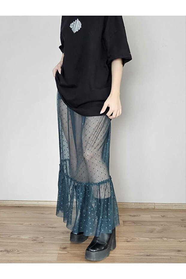 Fusta lunga din dantela cu volane - 2