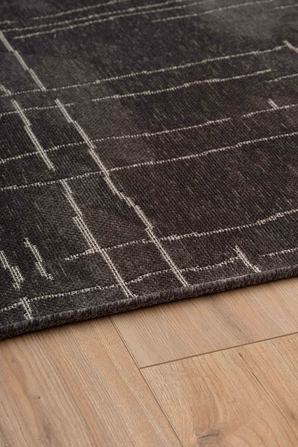 Mia Viskon Dokuma Halı Kaymaz Taban Yıkanabilir Antrasit Salon Halısı 1422 - 4