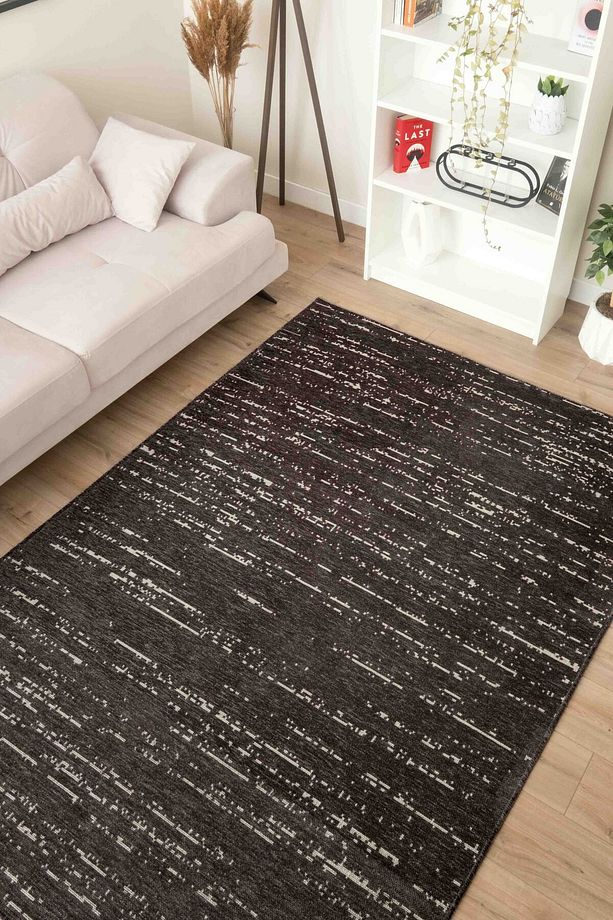 Mia Viskon Dokuma Halı Kaymaz Taban Yıkanabilir Antrasit Antre Halısı 1412 - 6