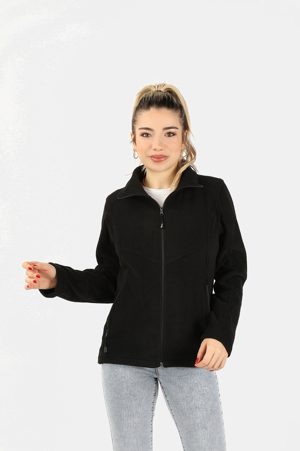 Fisherman Patterned Black Women's Sweatshirt - Zippered