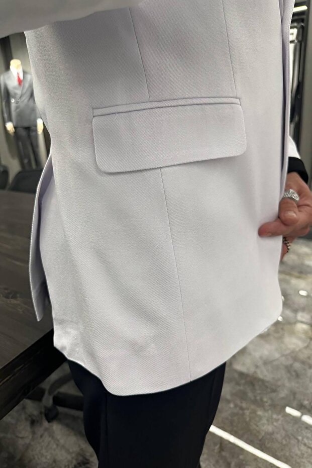 YARIM ASTAR BEYAZ CEKET - 5