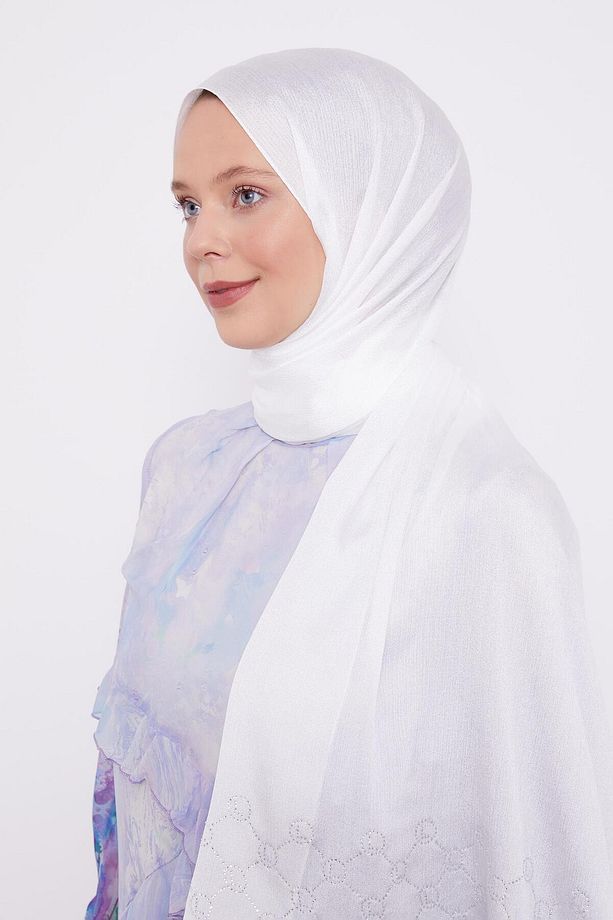 Ekru Altıgen Desen Diamond Şal - 2
