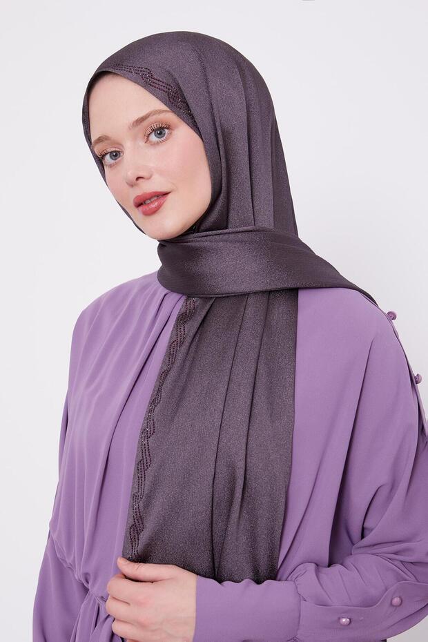 Menekşe Dalgalı İşlemeli Diamond Şal - 1