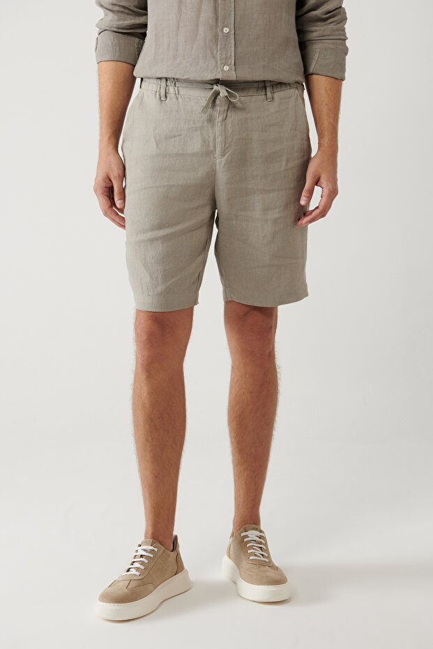 Erkek Gri Beli Lastikli %100 Keten Assos Relaxed Fit Şort A41Y3710 - 2