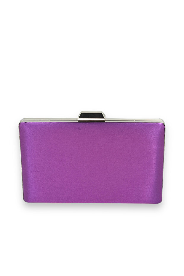 Purple Satin Evening Bag - with Silver Case and Chain, for Wedding and Engagement