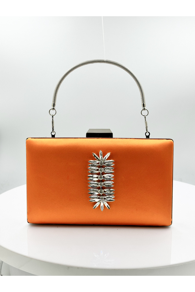 Orange Color Satin Silver Case Silver Stone Evening Dress Bag Evening Bag Portfolio