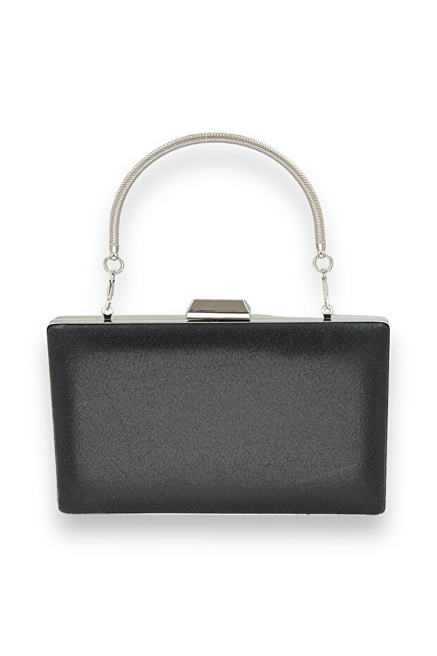 Black Satin Metal Handle Shiny Fabric Evening Dress Bag Evening Bag Henna
