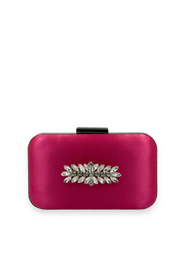 Fuchsia Color Satin Silver Case Silver Stone Evening Dress Bag Evening Bag Portfolio