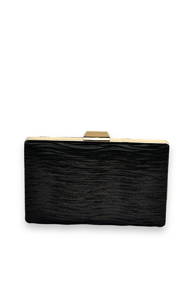 Black Pleated Satin Evening Dress Bag with Metal Handle Henna Evening Bag