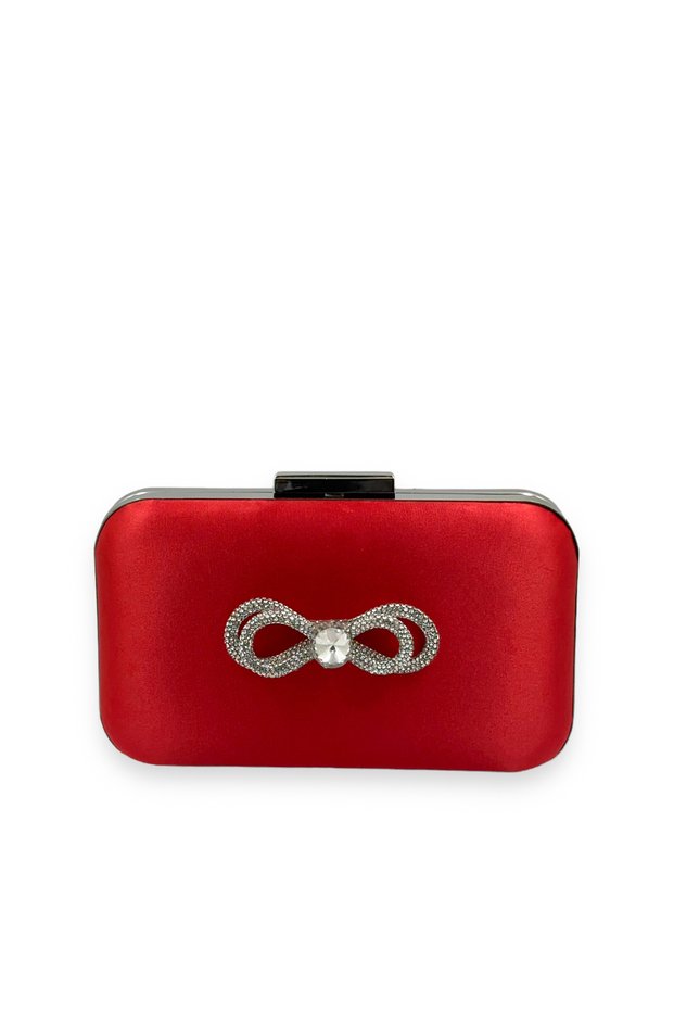 Red Color Satin Silver Case Silver Stone Evening Dress Bag Evening Bag Portfolio