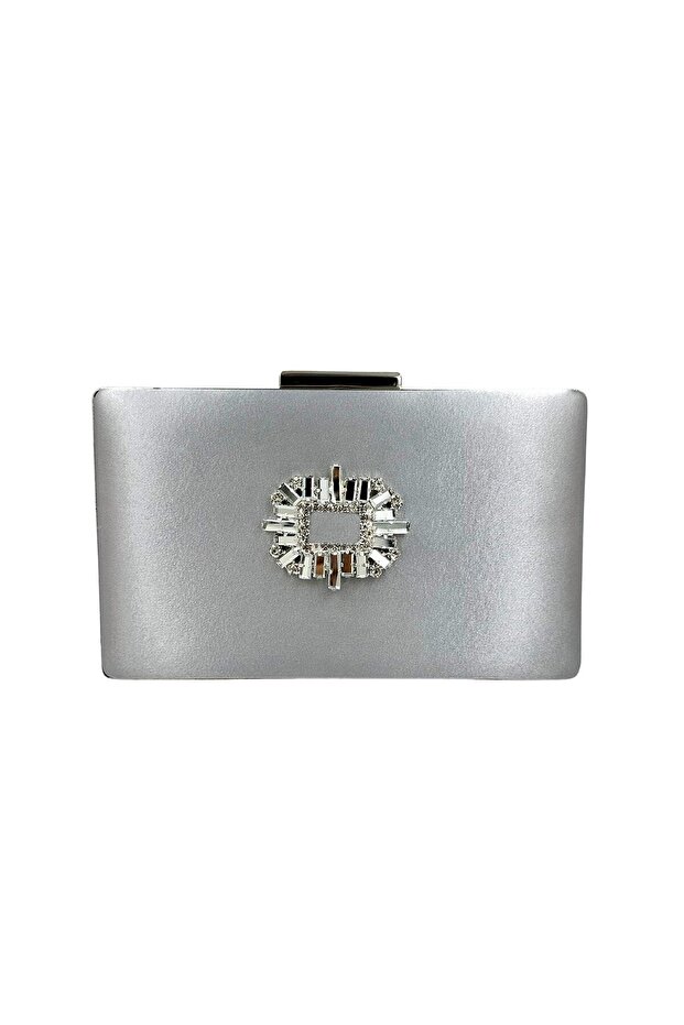 Silver Gray Satin Case Stone Evening Dress Bag Night and Portfolio