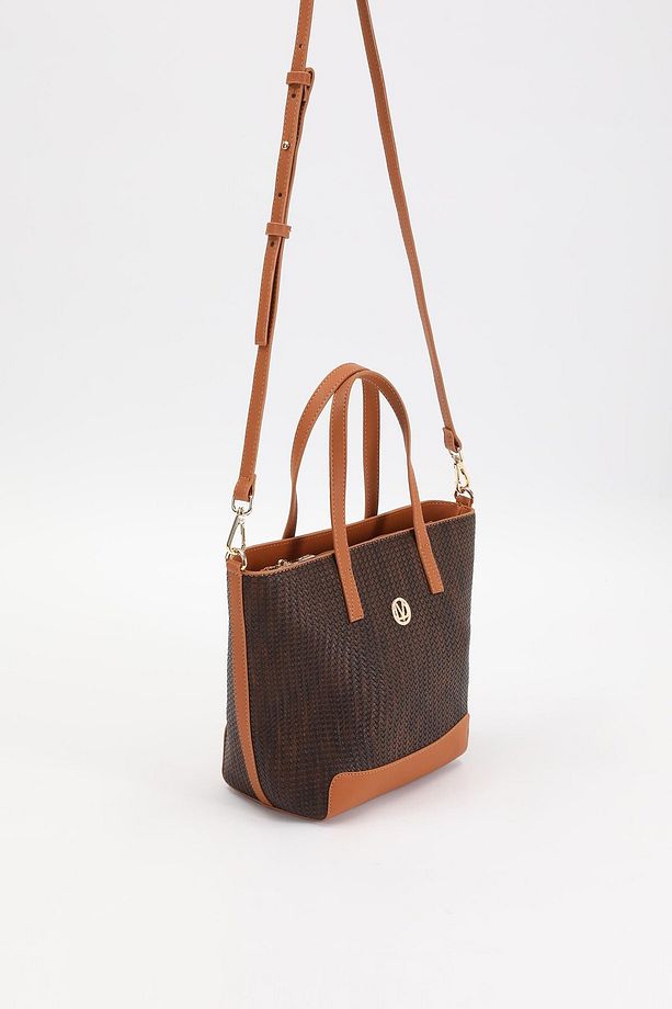 Kahve - Camel Hasır Desen El Çantası 930220 - 2