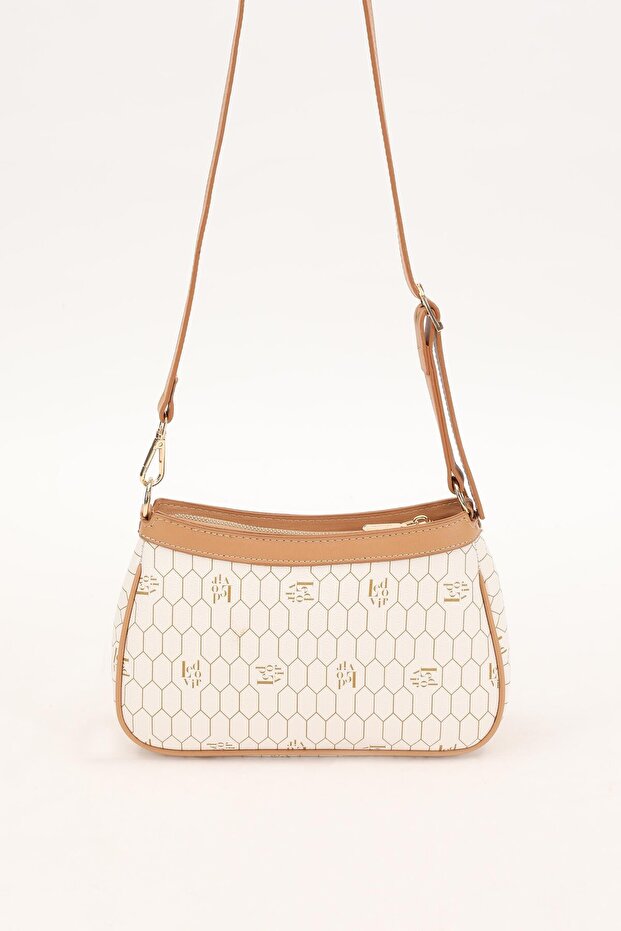 Beige Honeycomb Pattern Shoulder Bag - 4