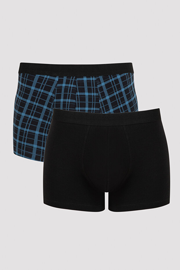 Siyah Dark Plaid 2li Boxer - 1