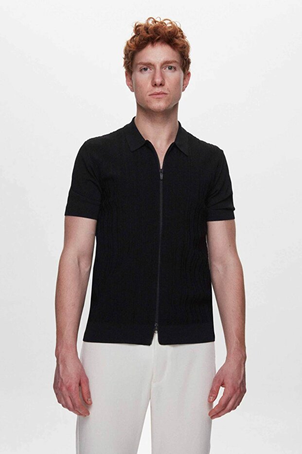 Relaxed Fit Siyah Rayon Triko Kazak - 1