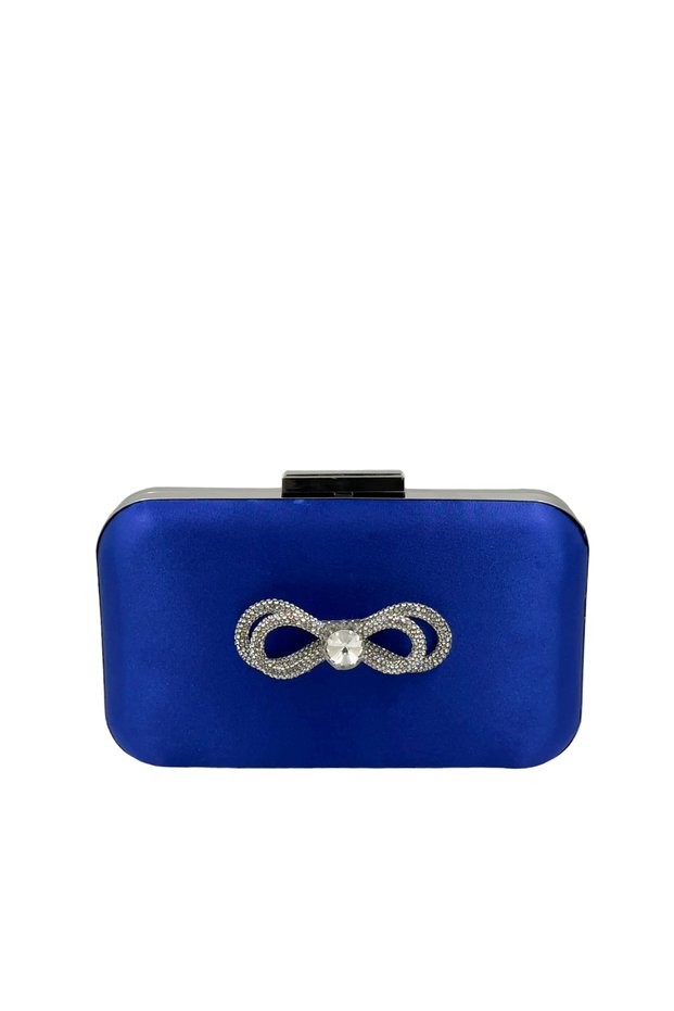 Cobalt Blue Color Satin Silver Case Silver Stone Evening Bag Evening Bag Wedding Engagement Portfolio