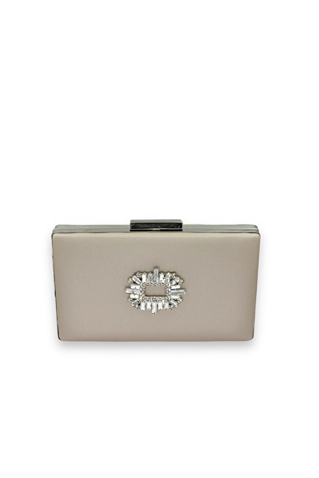 Skin Nude Color Non-Scratch Satin Silver Stone Evening Dress Bag