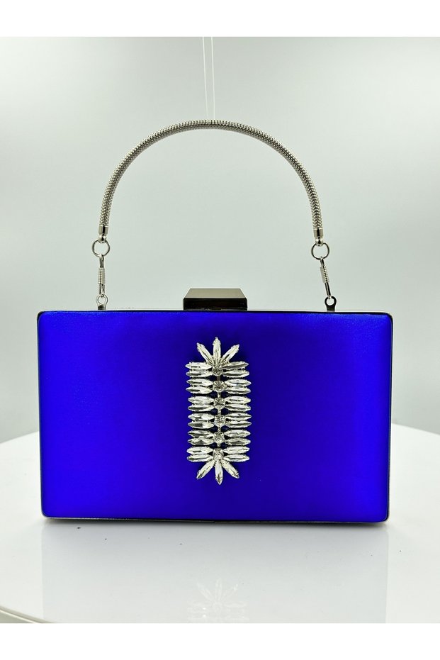 Cobalt Blue Colors Satin Silver Case Silver Stone Evening Dress Bag Evening Bag Portfolio