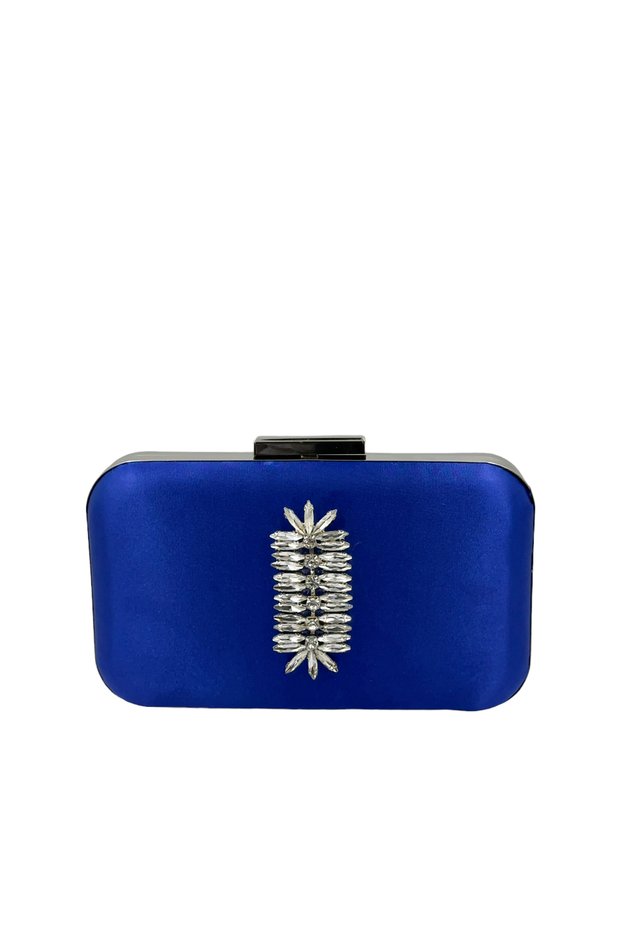 Cobalt Blue Colors Satin Silver Case Silver Stone Evening Dress Bag Evening Bag Portfolio