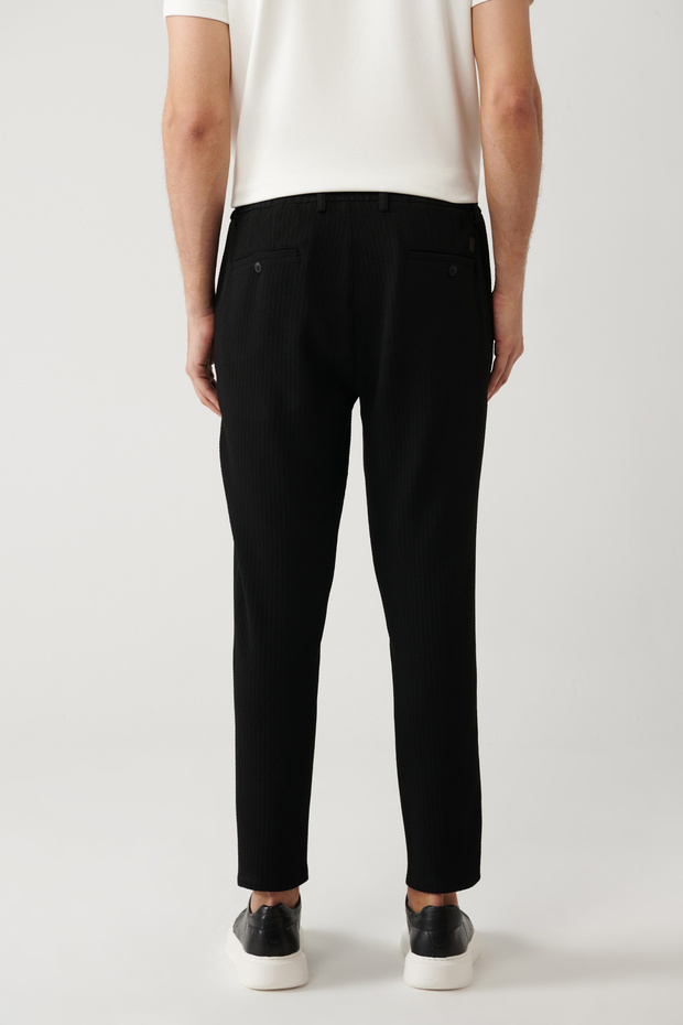 Men's Black Elastic Waist and Lace-Up Bi-Stretch Relaxed Fit Pants A41Y3232 - 4