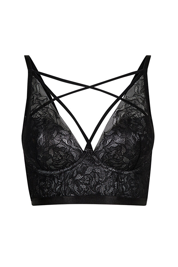 Siyah Dantella Longline Büstiyer - 4