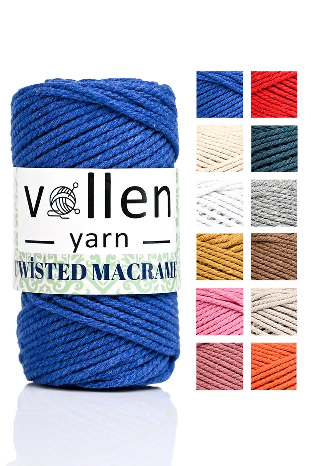 Premium 3 Twist, Searched Macrame, Cotton Macrame, Rope Rope, Three Twist, Hobby Rope, 250 Gr, Cobalt Blue