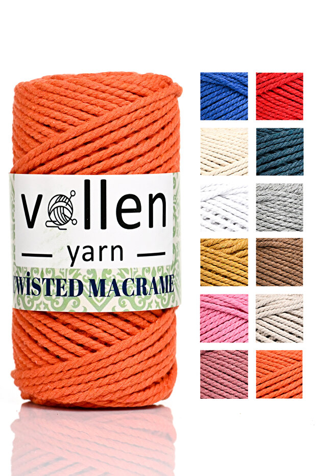 Premium 3 Twist, Searched Macrame, Cotton Macrame, Rope Rope, Three Twist, Hobby Rope, 250 Gr, Orange