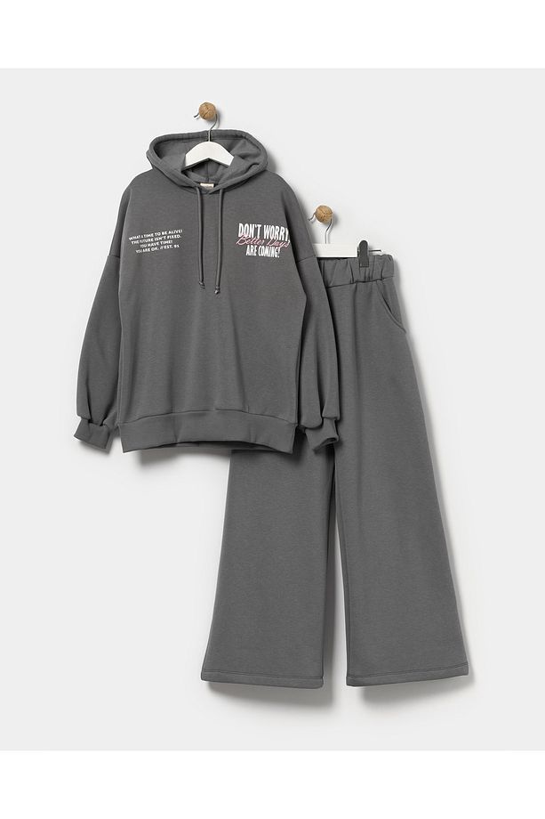 Kız Çocuk Baskılı Oversize Kışlık Eşofman Takımı - 1