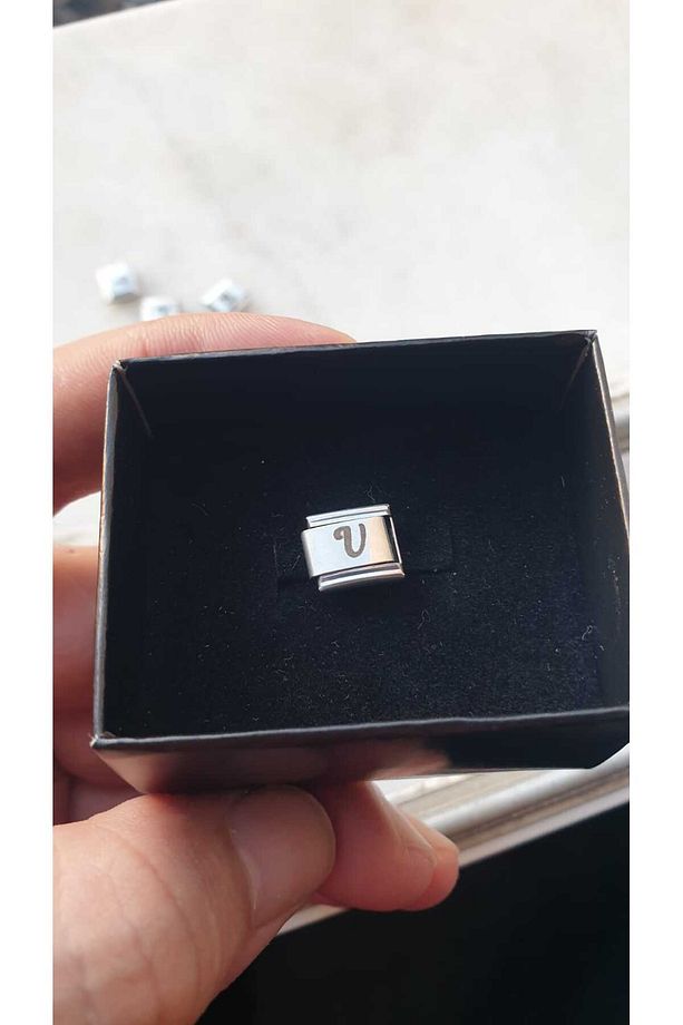 İTALYAN ÇELİK CHARM NOMİ ÇELİK CHARM U HARFİ İSİM TARİH BAŞ HARF YAZILIR 9 MM  FMACCESORİES - 2