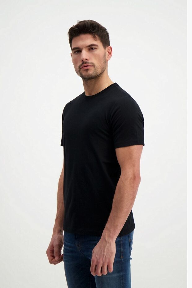 Ανδρικό μπλουζάκι Black Crew Neck Slim Fit Basic - 3